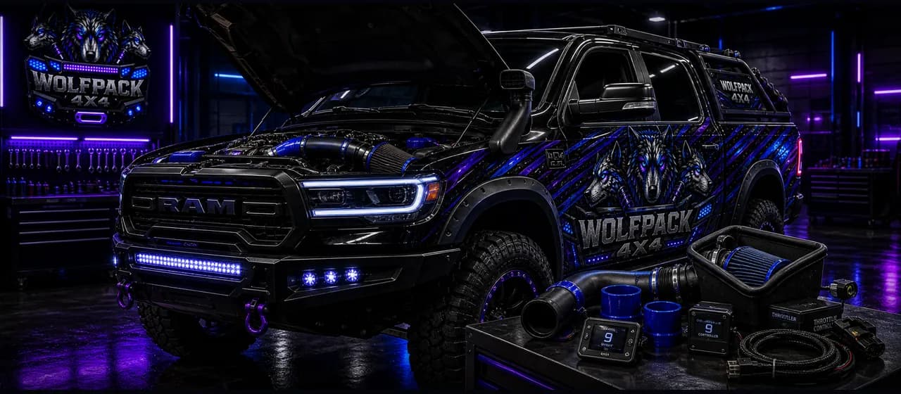 Performance 4x4 upgrades | Wolfpack 4x4 Wolfpack 4x4 performance upgrade service card with snorkel intake and engine bay support parts