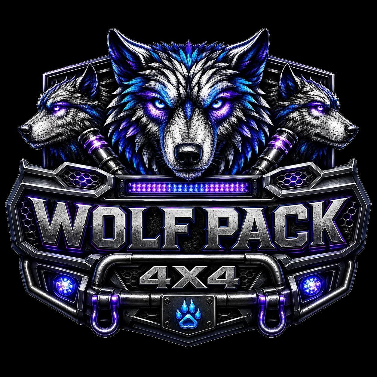 Wolfpack 4x4 mascot and technical brand artwork